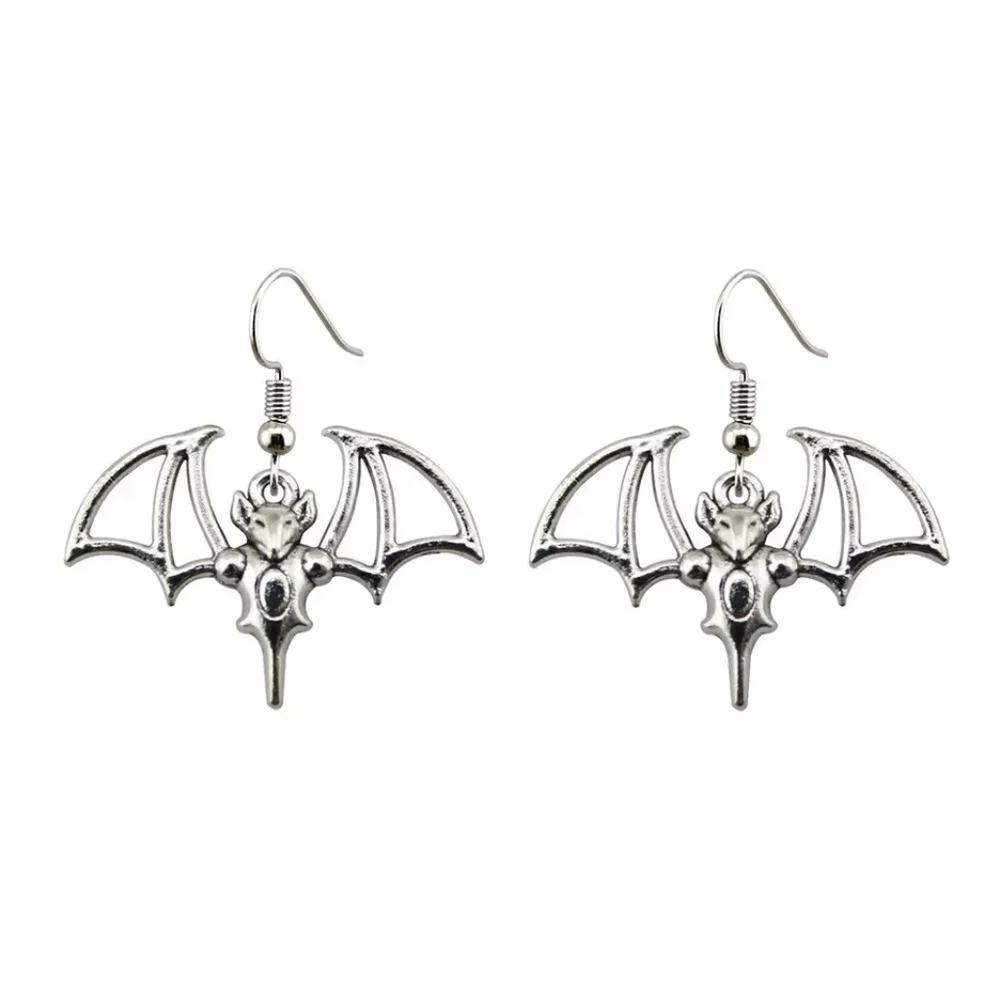 Silver Hanging Vampire Bat Dangle Earrings